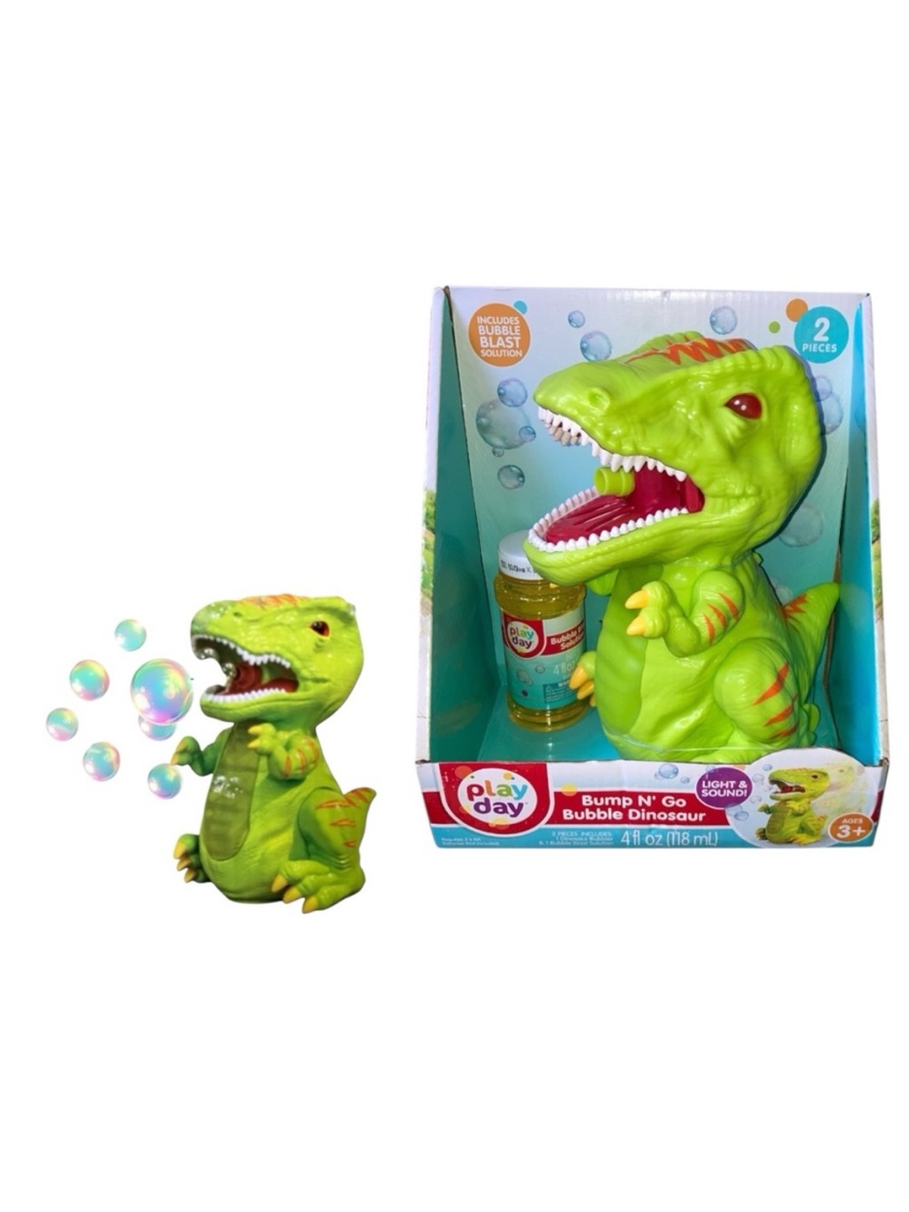 Play Day Bump N Go Bubble Blowing Dinosaur With Lights, Sound And Movement